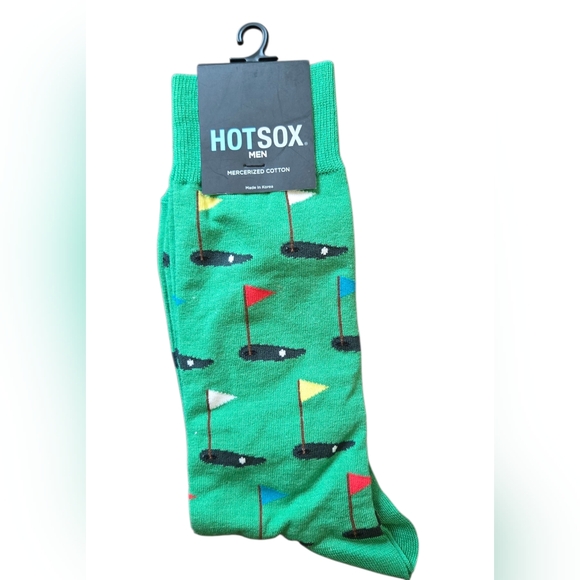 NWT HOTSOX Men's Golf Tee  Novelty Crew Dress Socks Green Shoe Size 6-12.5 - Picture 1 of 4